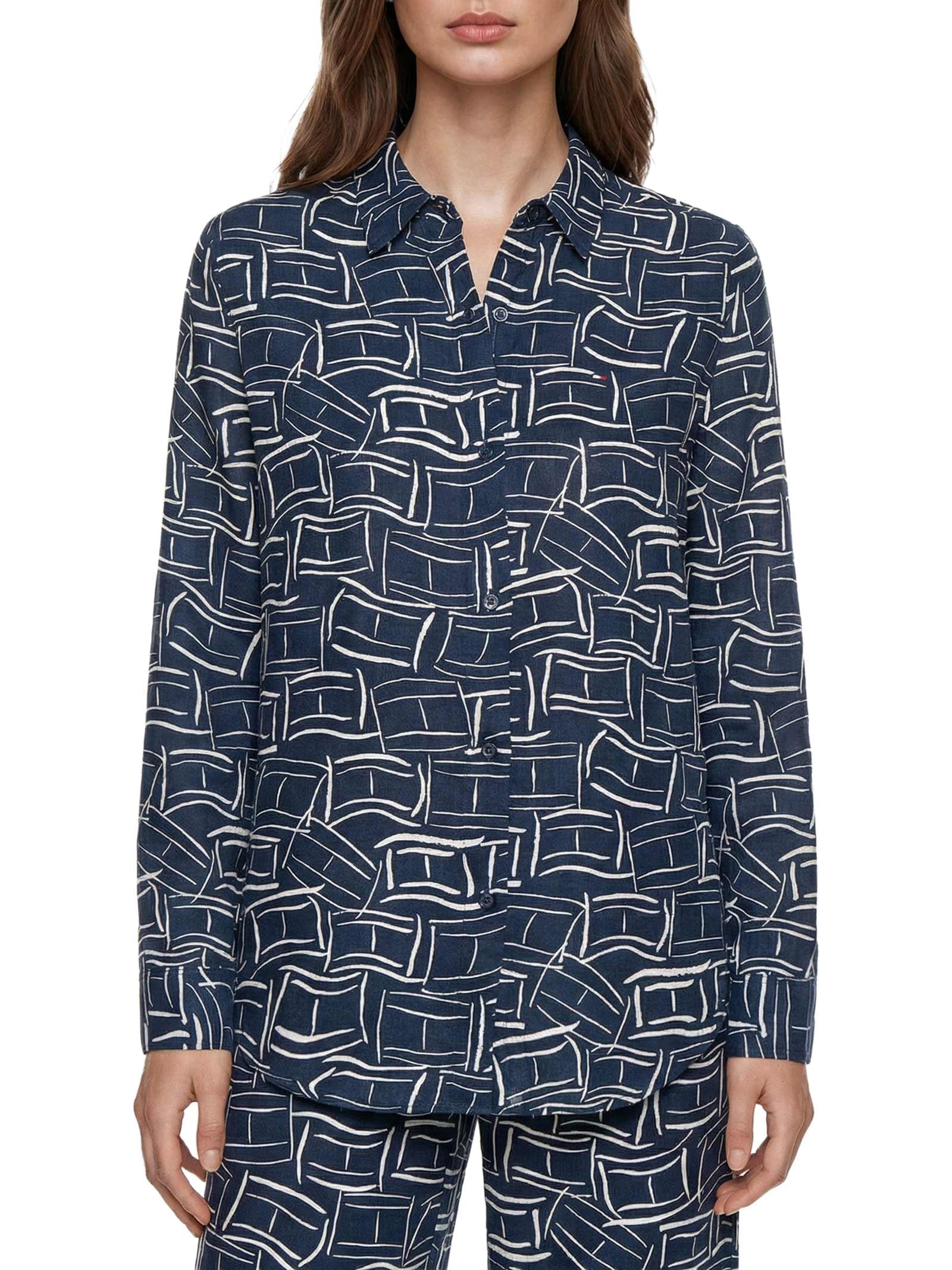 Camisa Feminina Linen Relaxed Azul Tommy Hilfiger