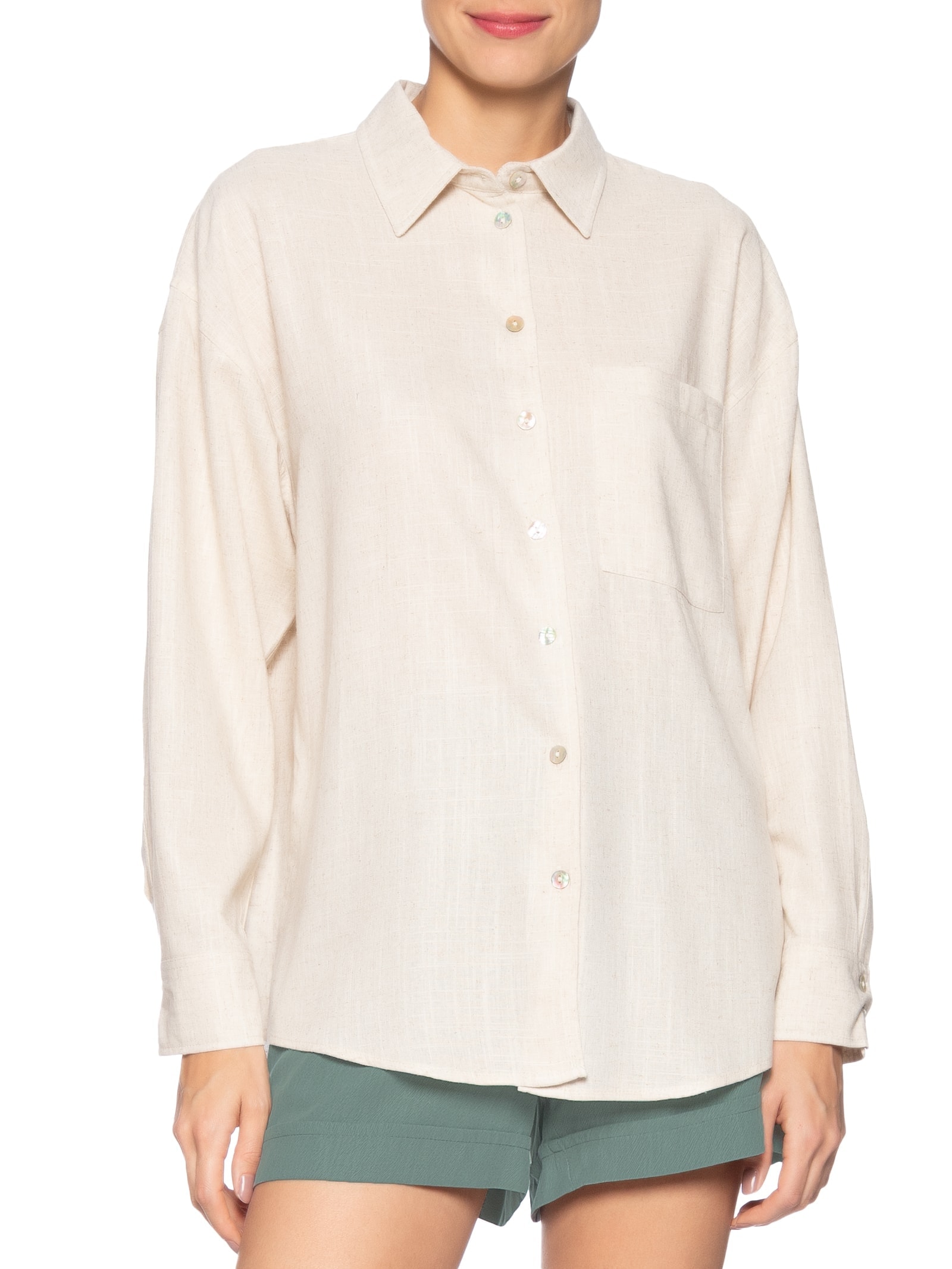 Camisa Feminina Linho Bege Market 33