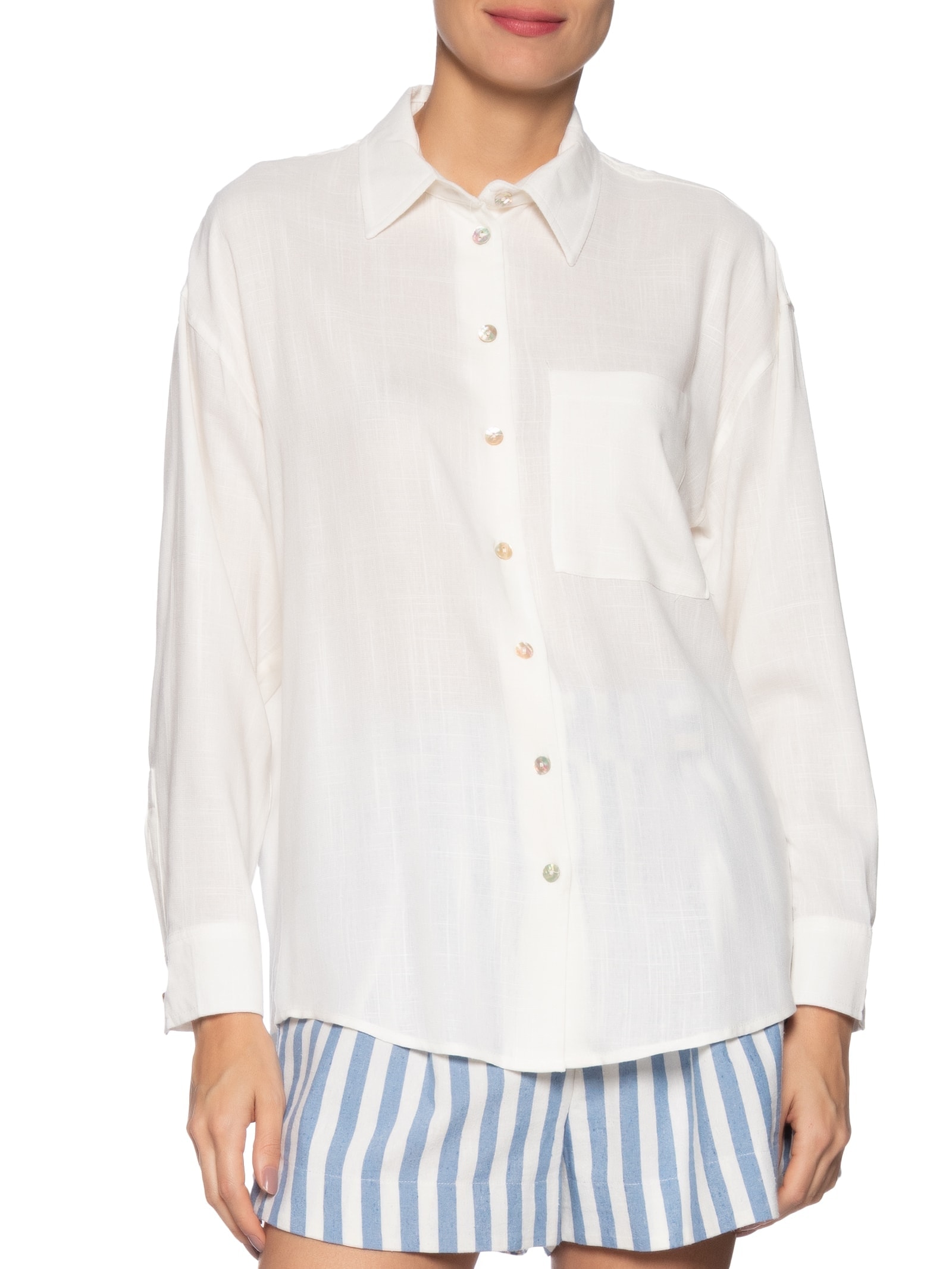 Camisa Feminina Linho Branco Market 33