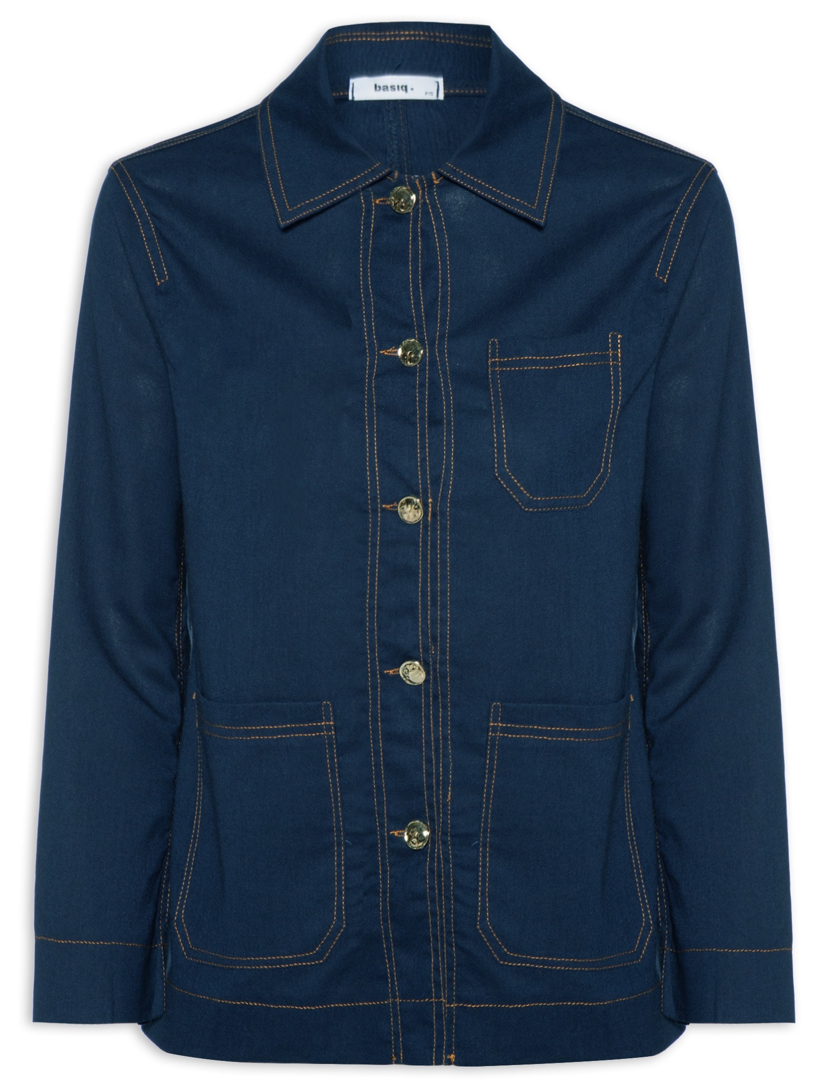 Camisa Feminina Linho com Bolsos Azul Basiq
