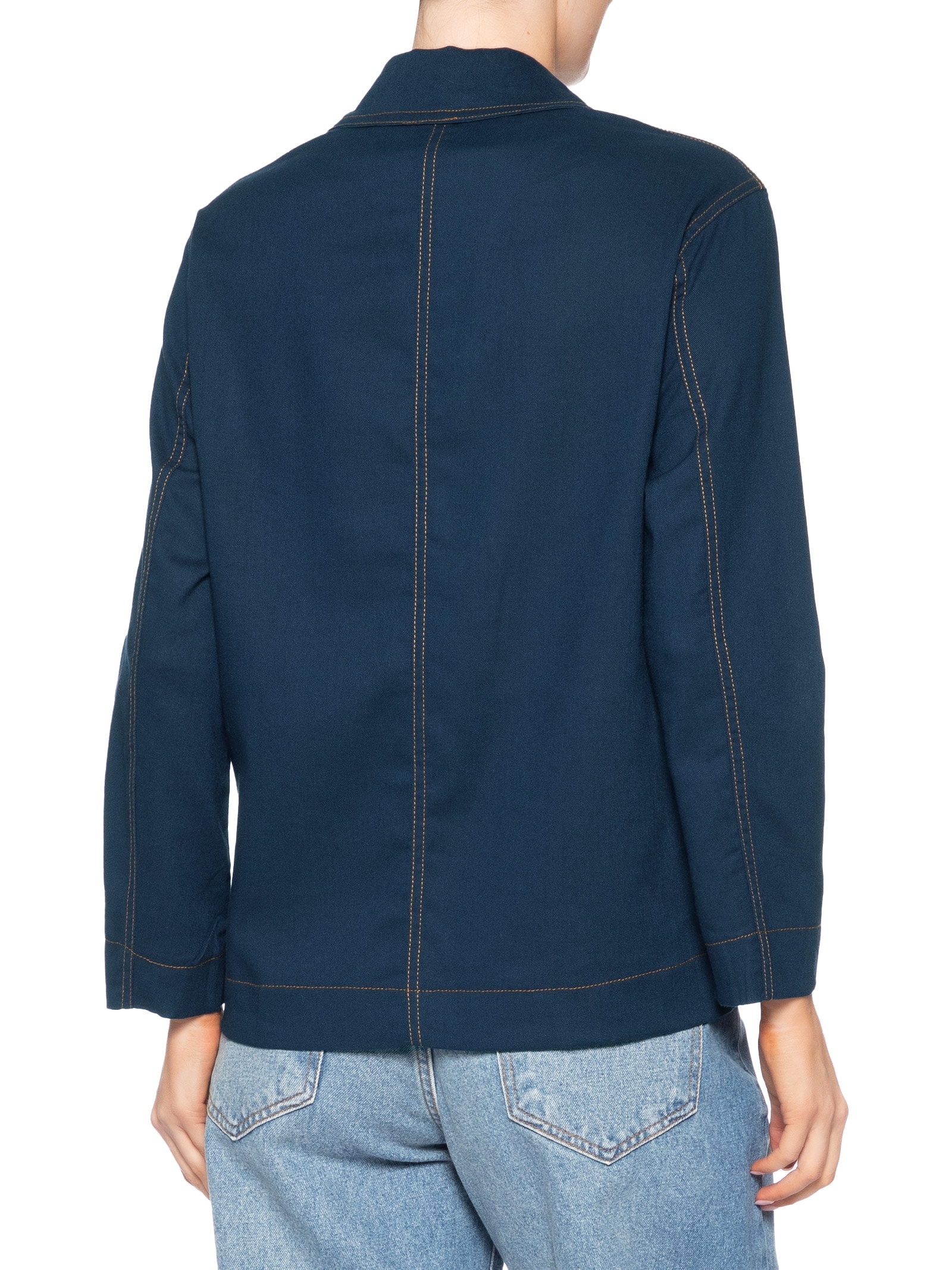 Camisa Feminina Linho com Bolsos Azul Basiq