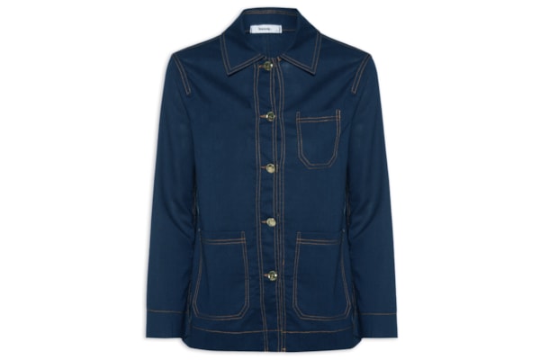 Camisa Feminina Linho com Bolsos – Azul