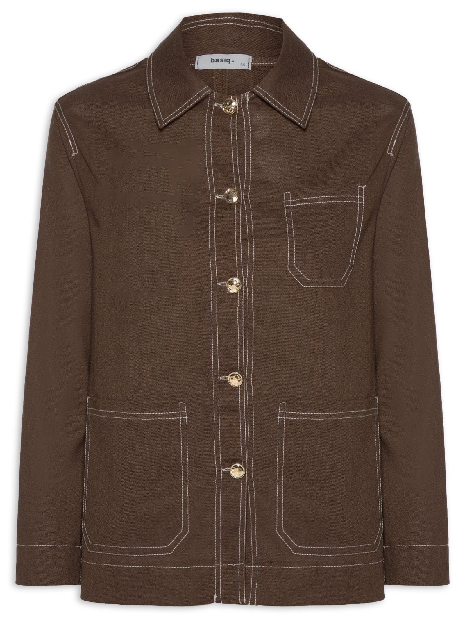 Camisa Feminina Linho com Bolsos – Marrom Basiq