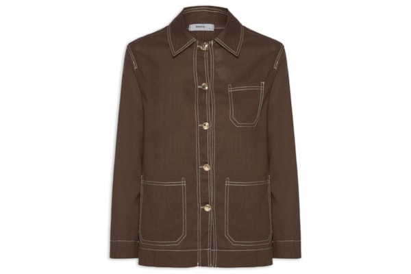 Camisa Feminina Linho com Bolsos – Marrom