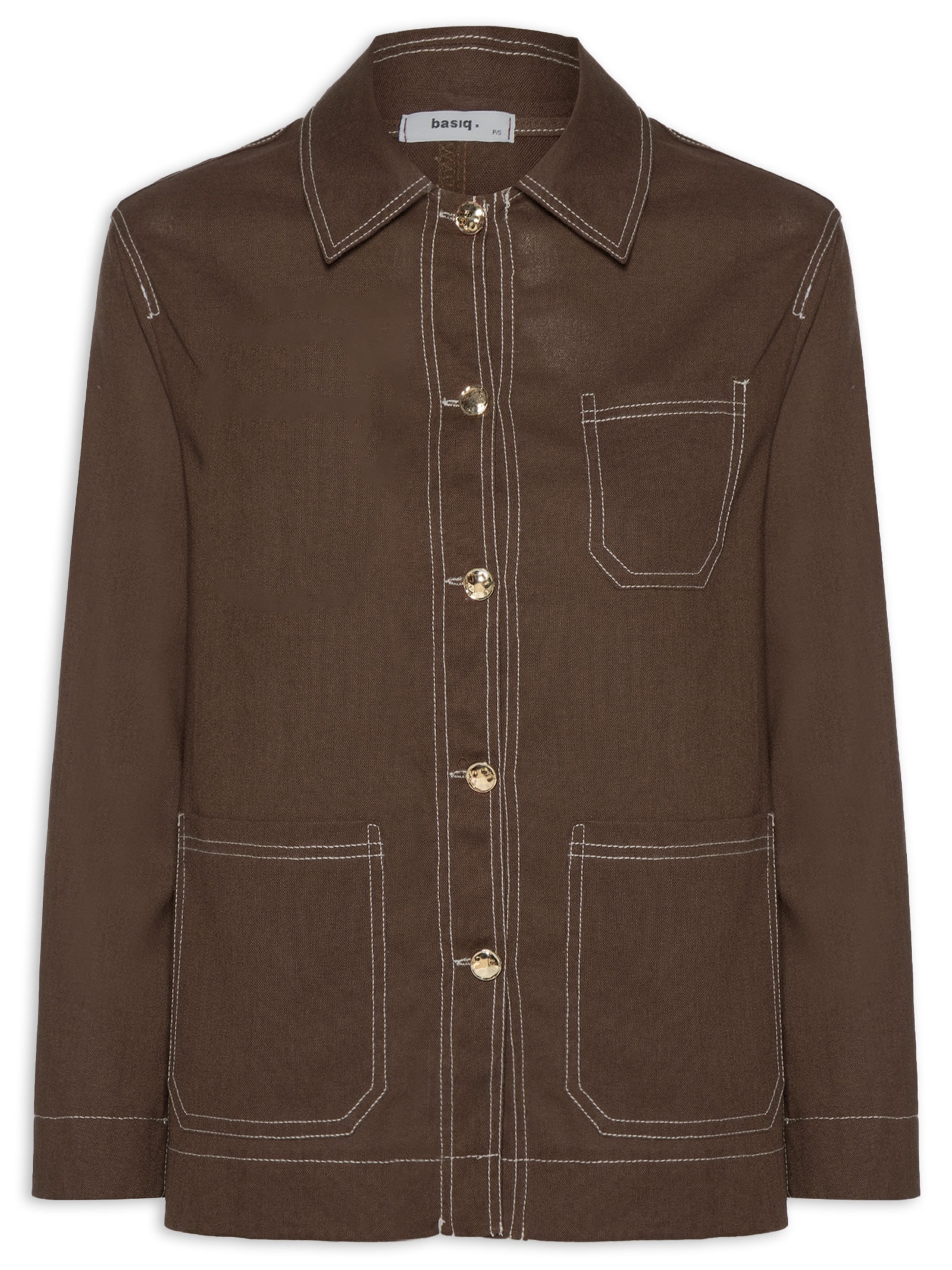 Camisa Feminina Linho com Bolsos – Marrom Basiq