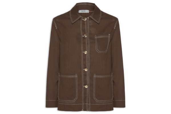 Camisa Feminina Linho com Bolsos – Marrom