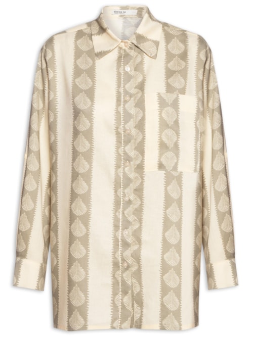 Camisa Feminina Linho Estampa Atins - Bege