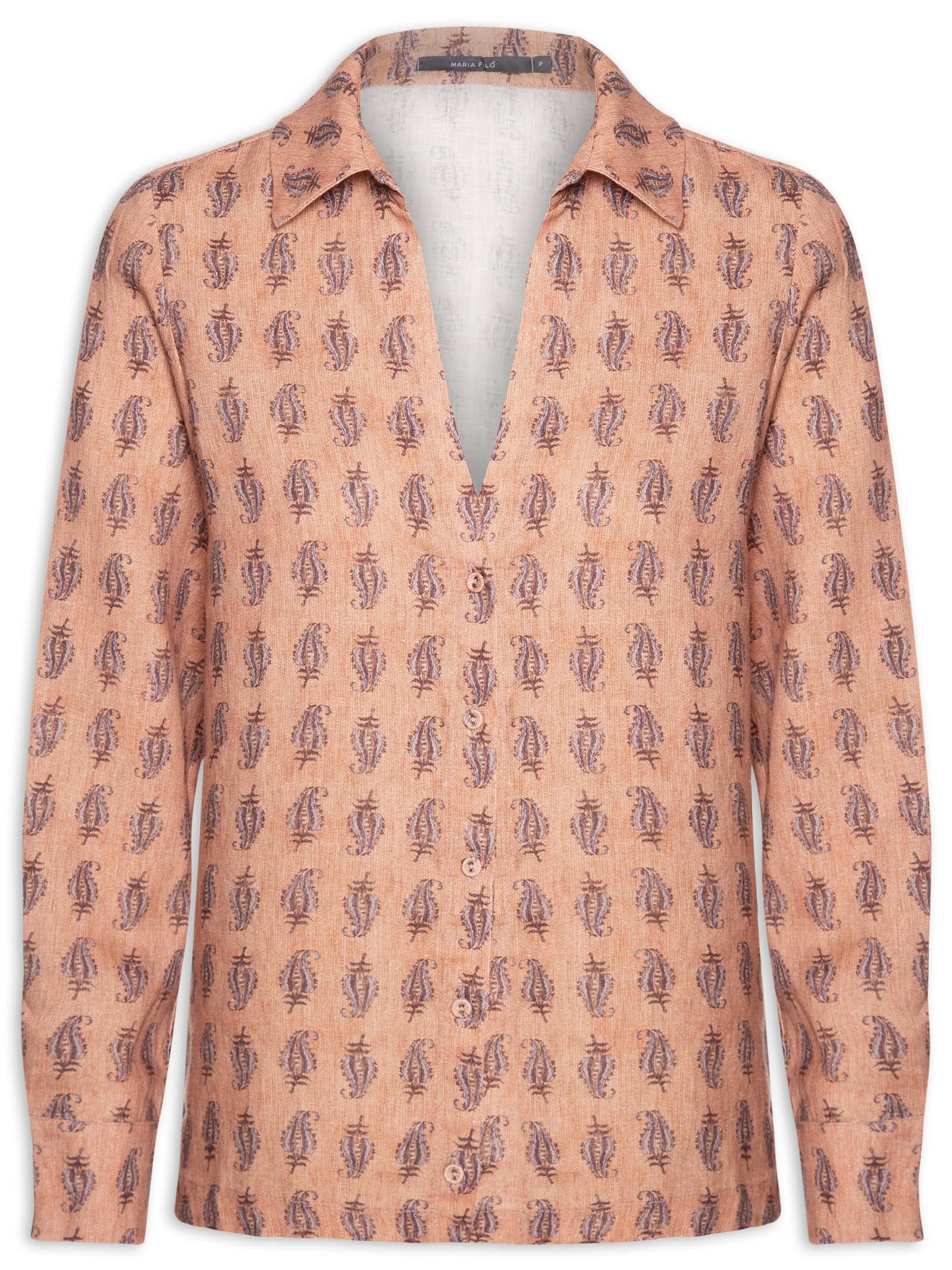 Camisa Feminina Linho Estampa Hippie Compose Ginger Rosa Maria Filó