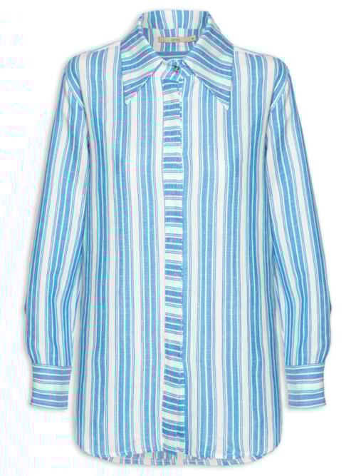 Camisa Feminina Linho Listrada – Azul