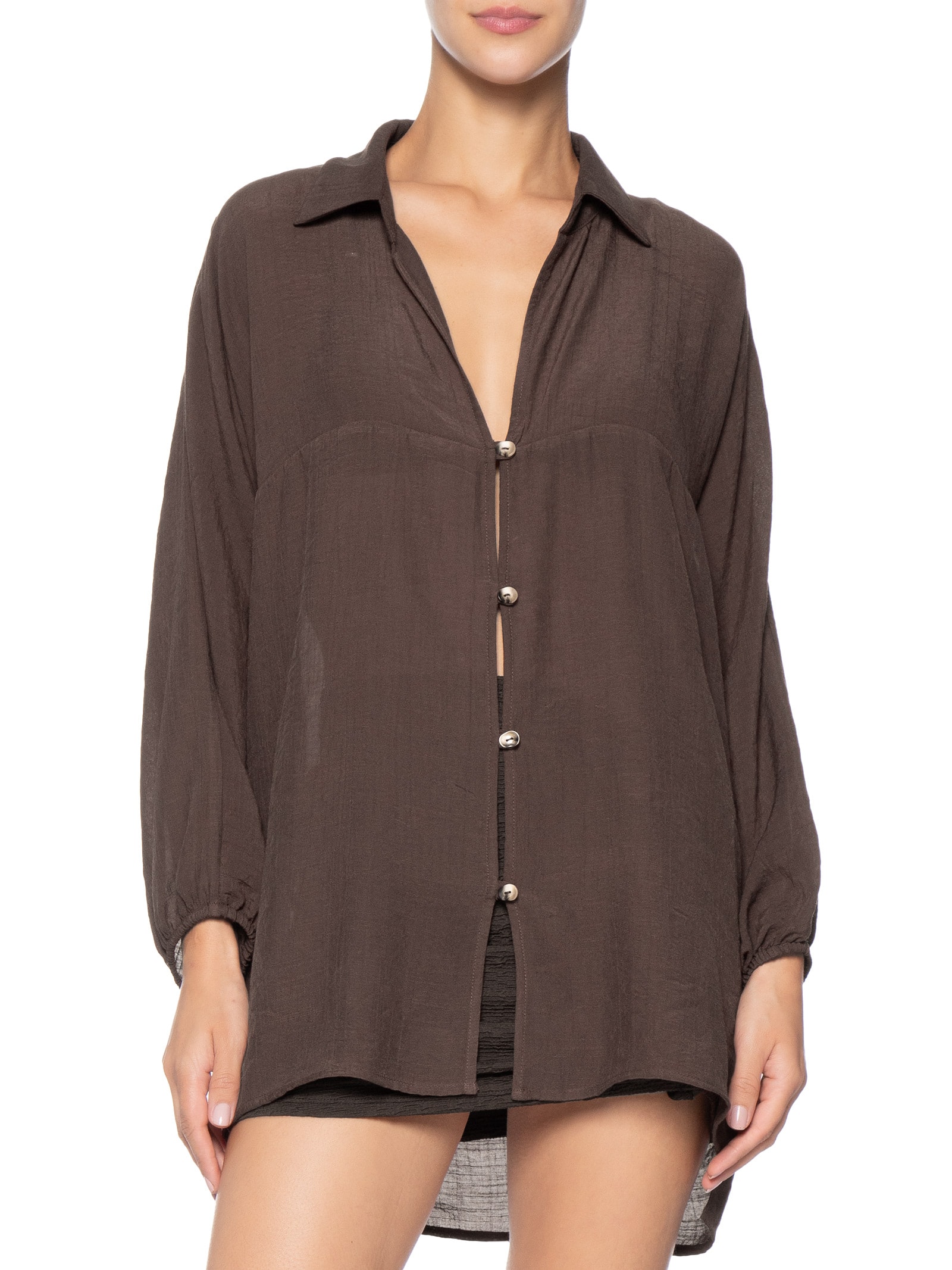 Camisa Feminina Lisa Marrom Cia Marítima