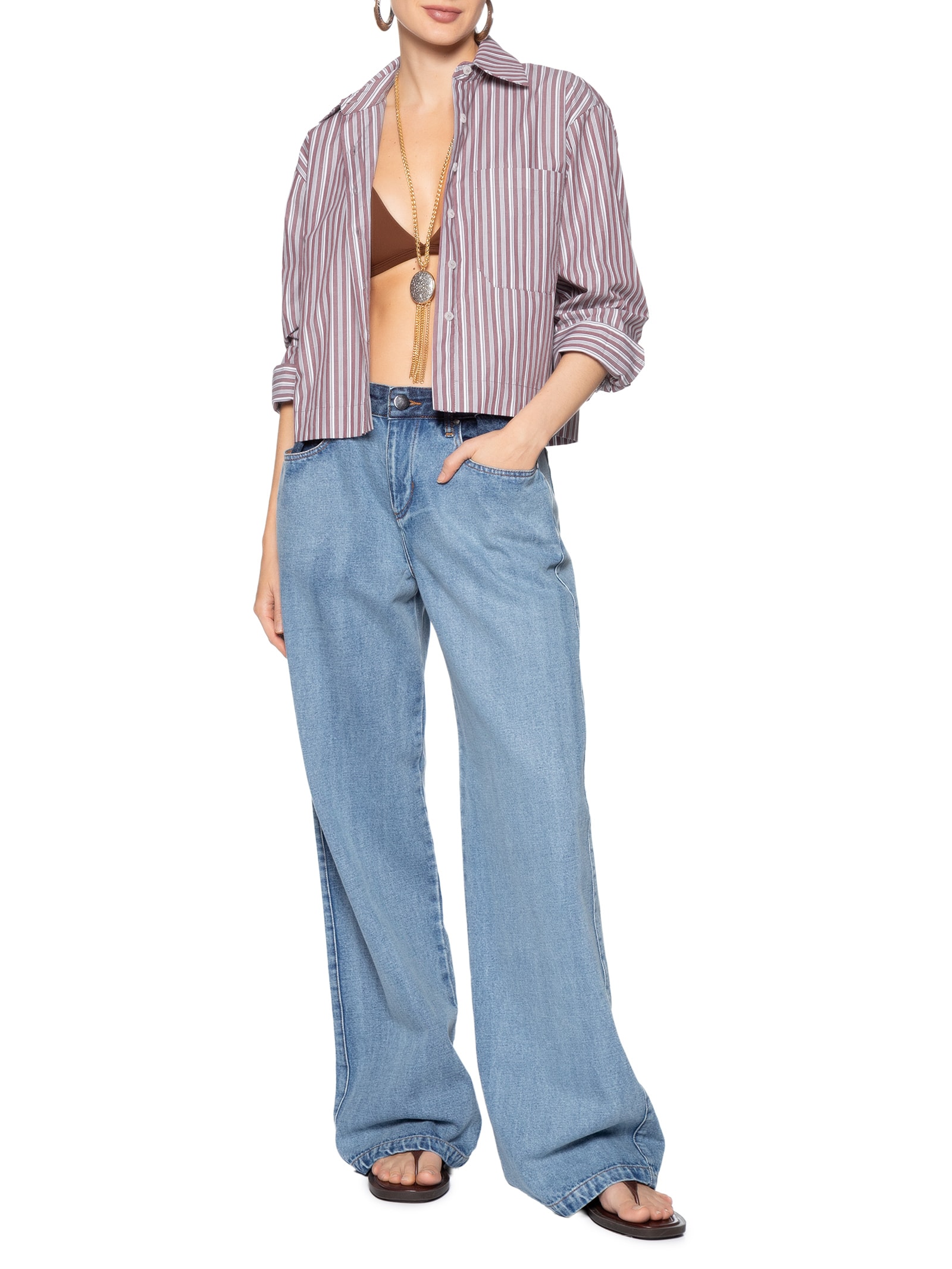 Camisa Feminina Listra Bordeaux Vermelho Animale