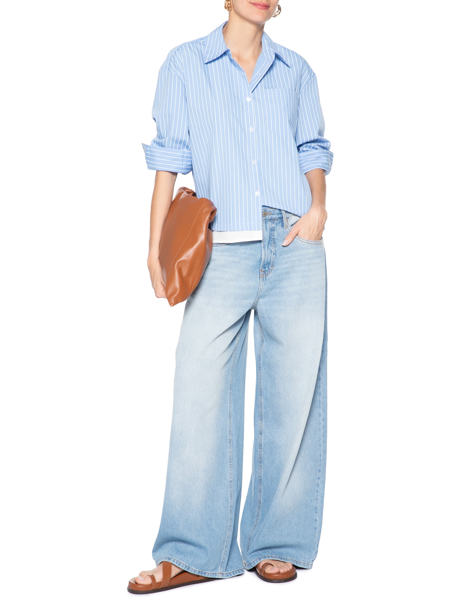 Camisa Feminina Listrada Azul Market 33