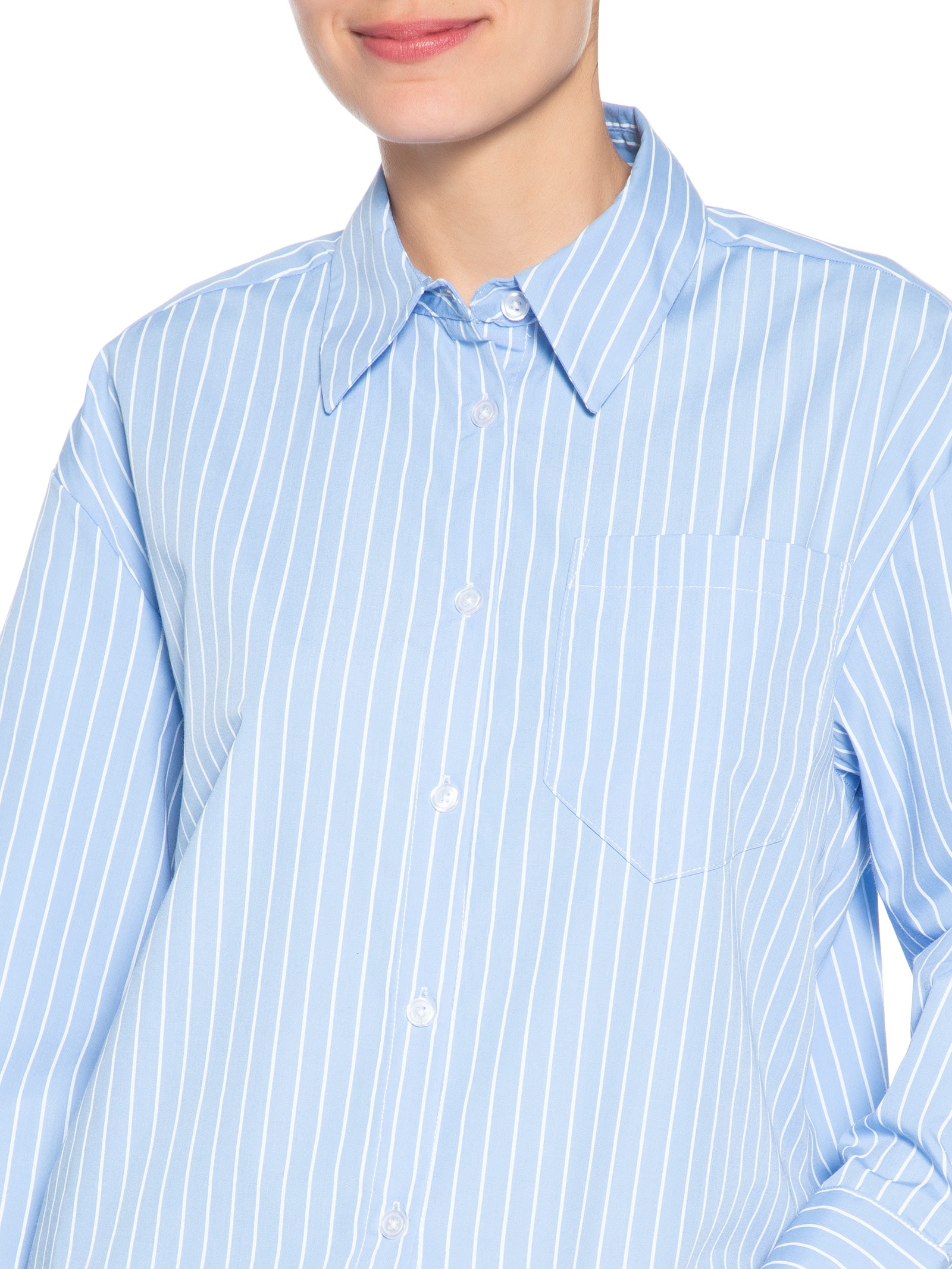 Camisa Feminina Listrada Azul Market 33