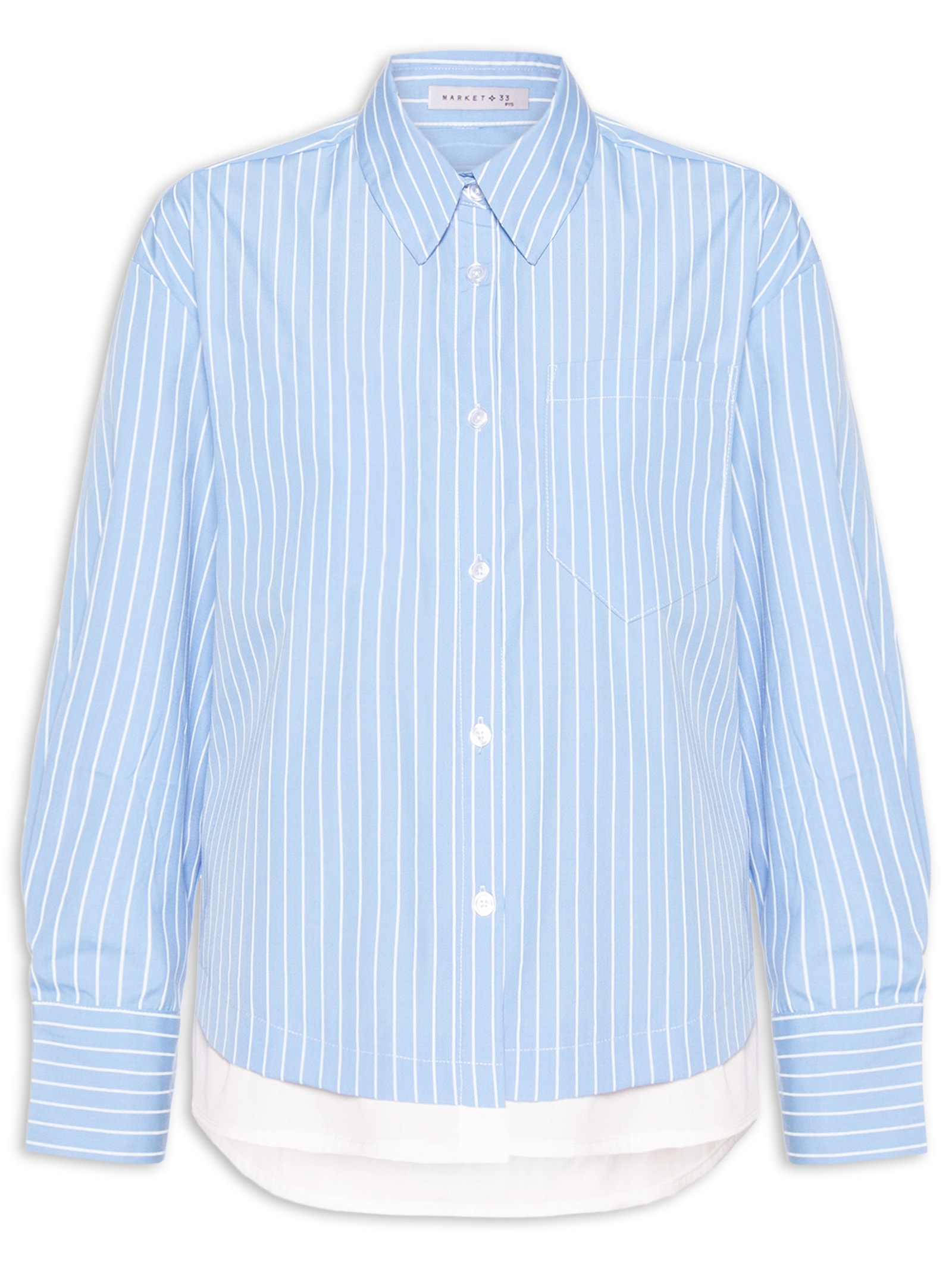 Camisa Feminina Listrada Azul Market 33