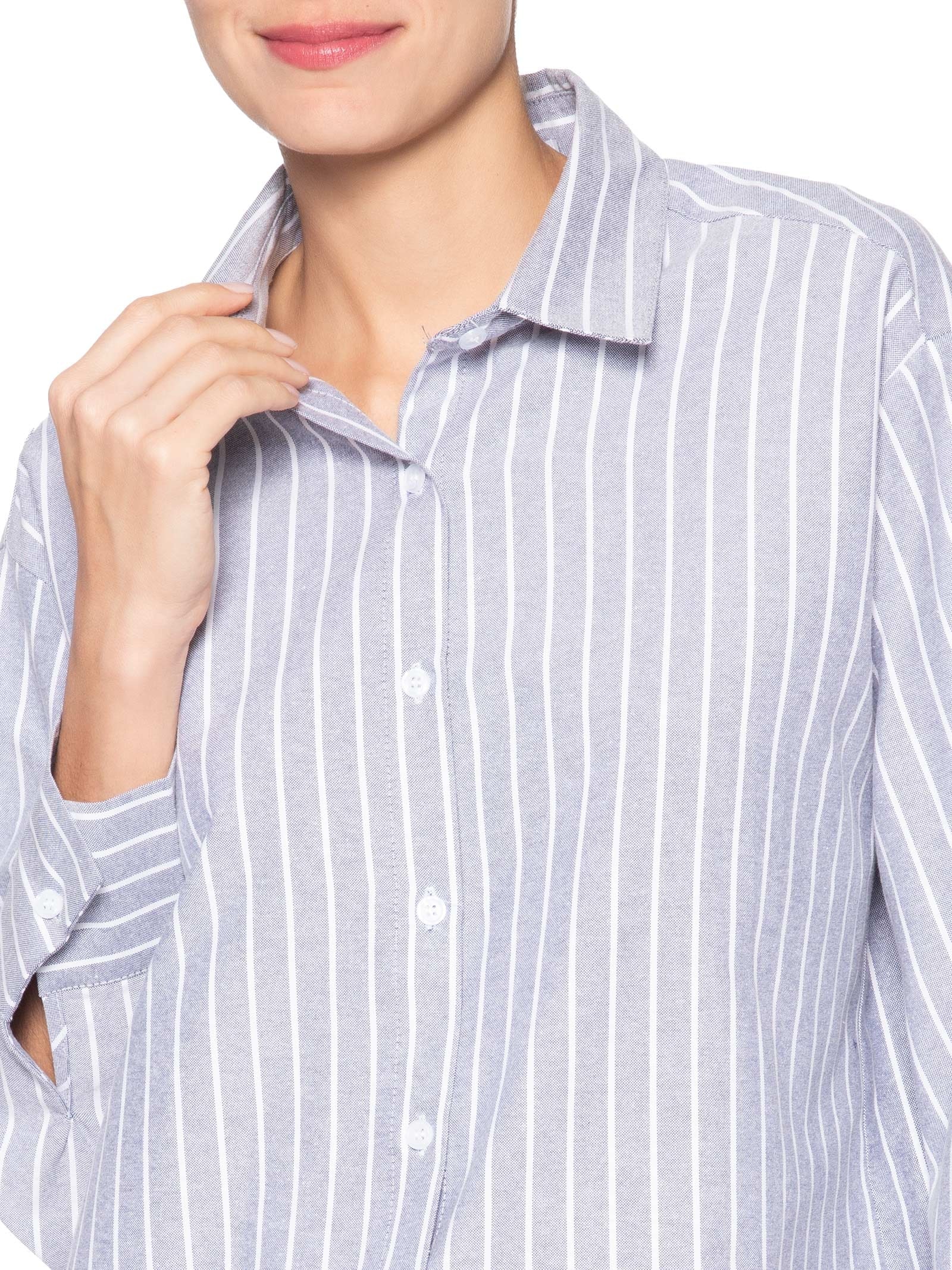 Camisa Feminina Listrada Cinza Market 33