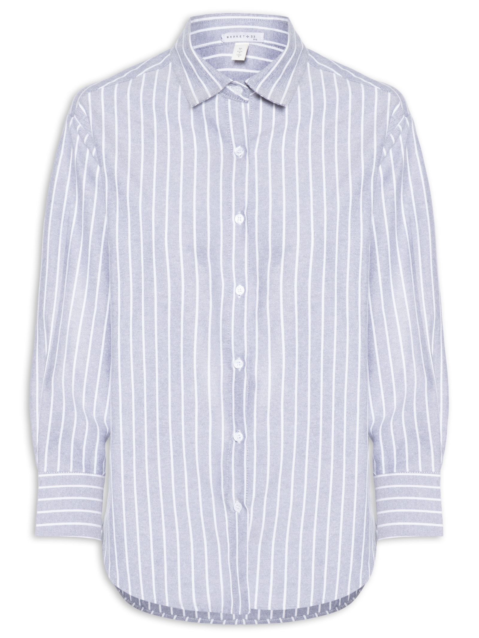 Camisa Feminina Listrada Cinza Market 33
