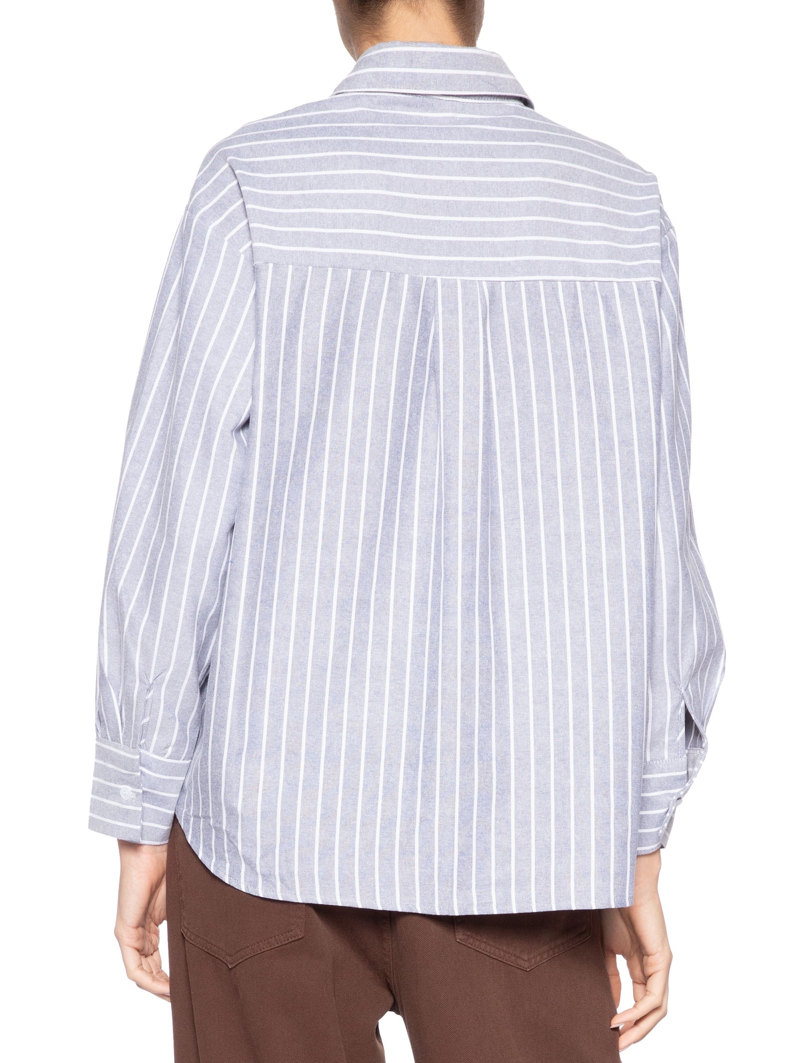 Camisa Feminina Listrada Cinza Market 33