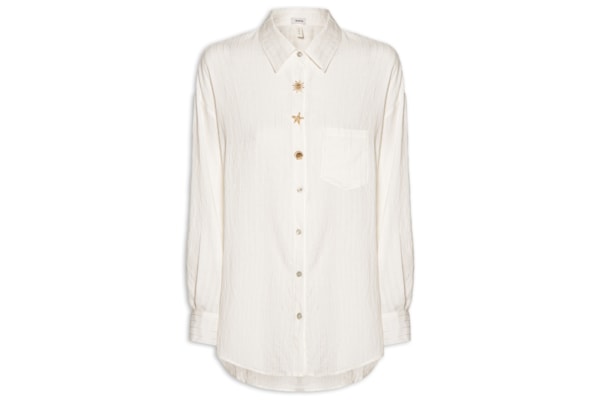 Camisa Feminina Listrada Com Bolso - Branco