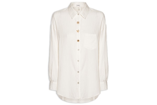 Camisa Feminina Listrada Com Bolso - Branco