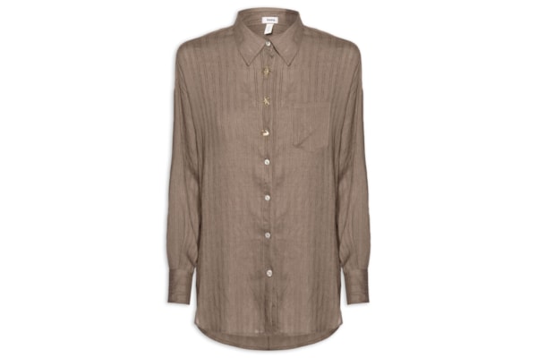 Camisa Feminina Listrada Com Bolso - Marrom