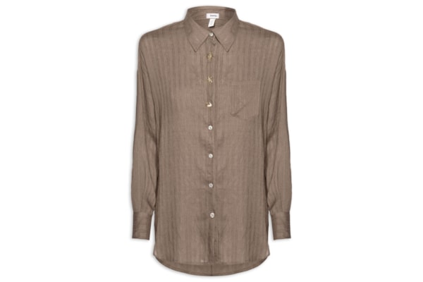Camisa Feminina Listrada Com Bolso - Marrom