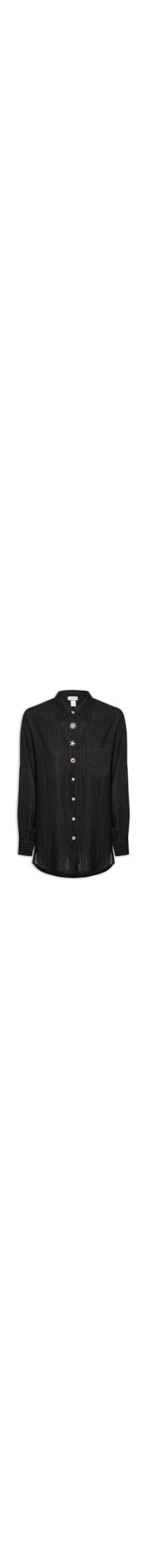 Camisa Feminina Listrada Com Bolso - Preto