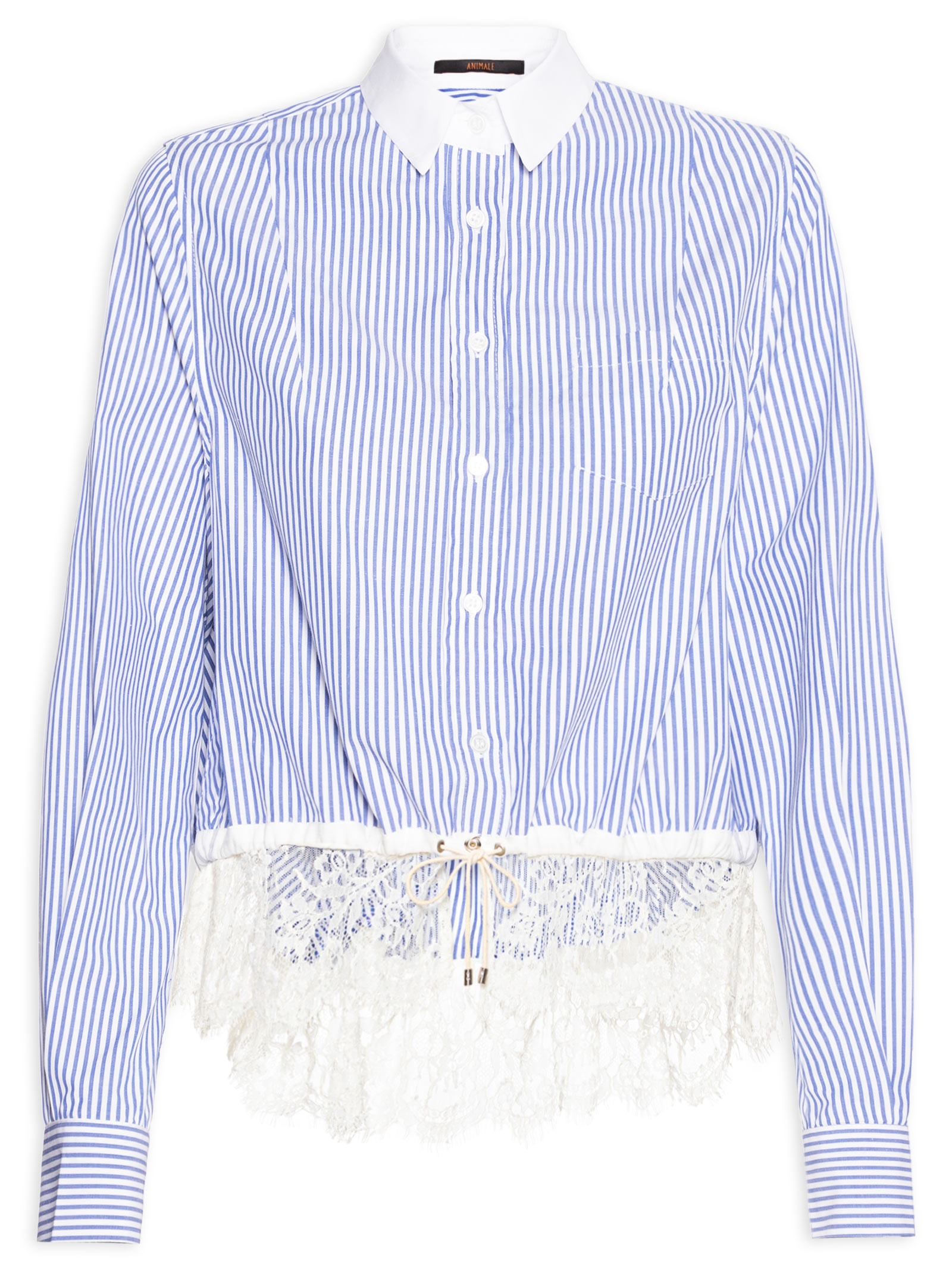Camisa Feminina Listrada com Renda – Azul Animale