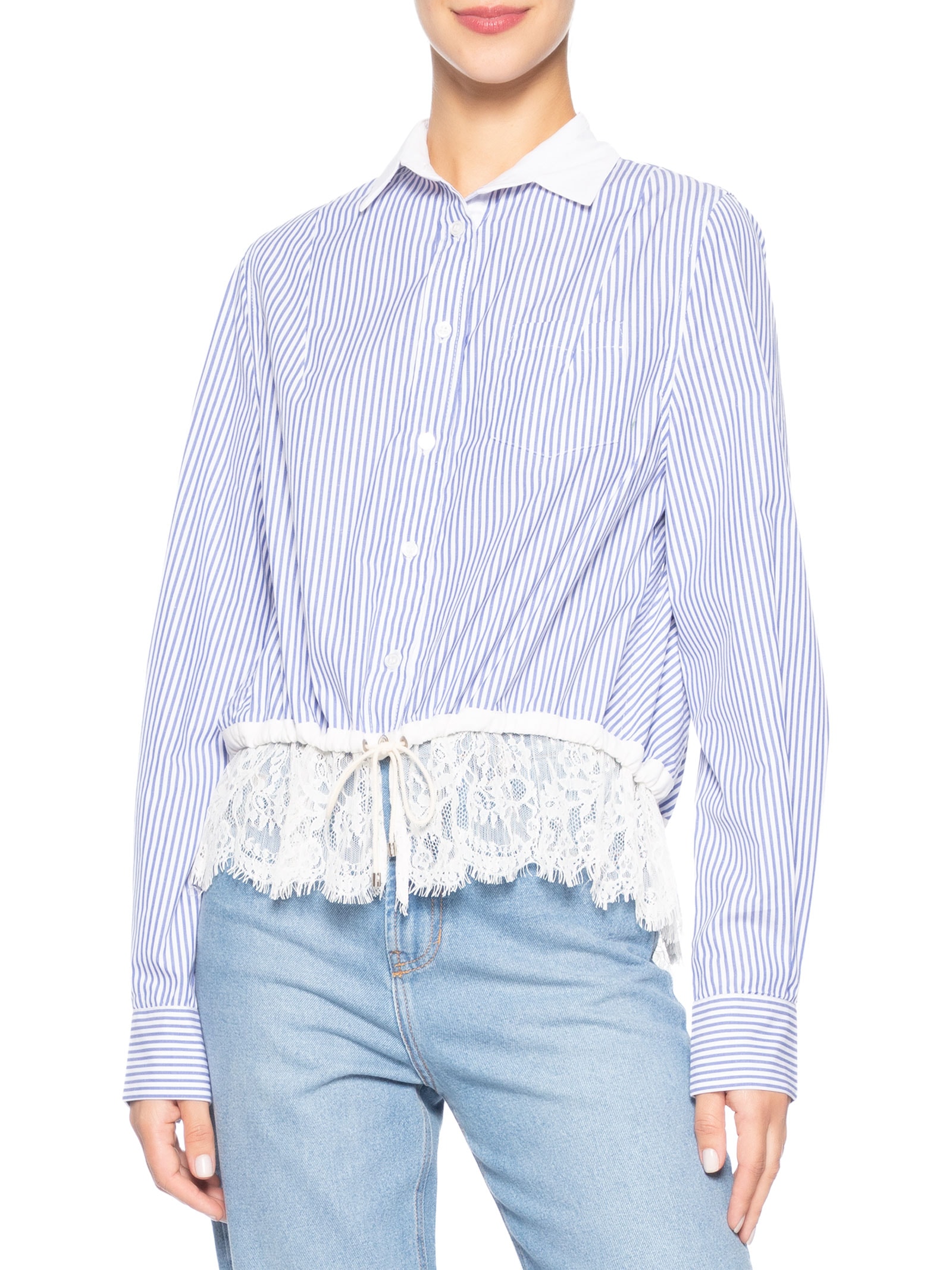 Camisa Feminina Listrada com Renda – Azul Animale