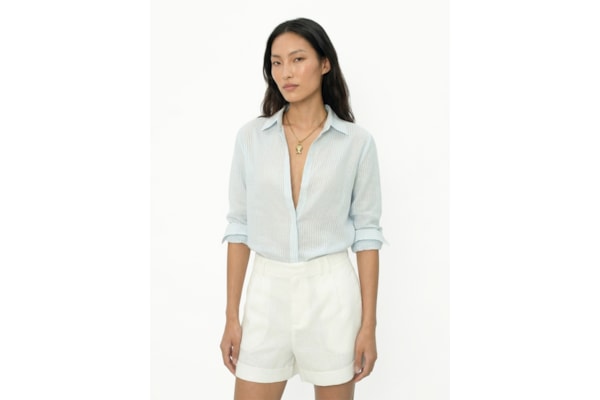 Camisa Feminina Listrada Linho - Azul