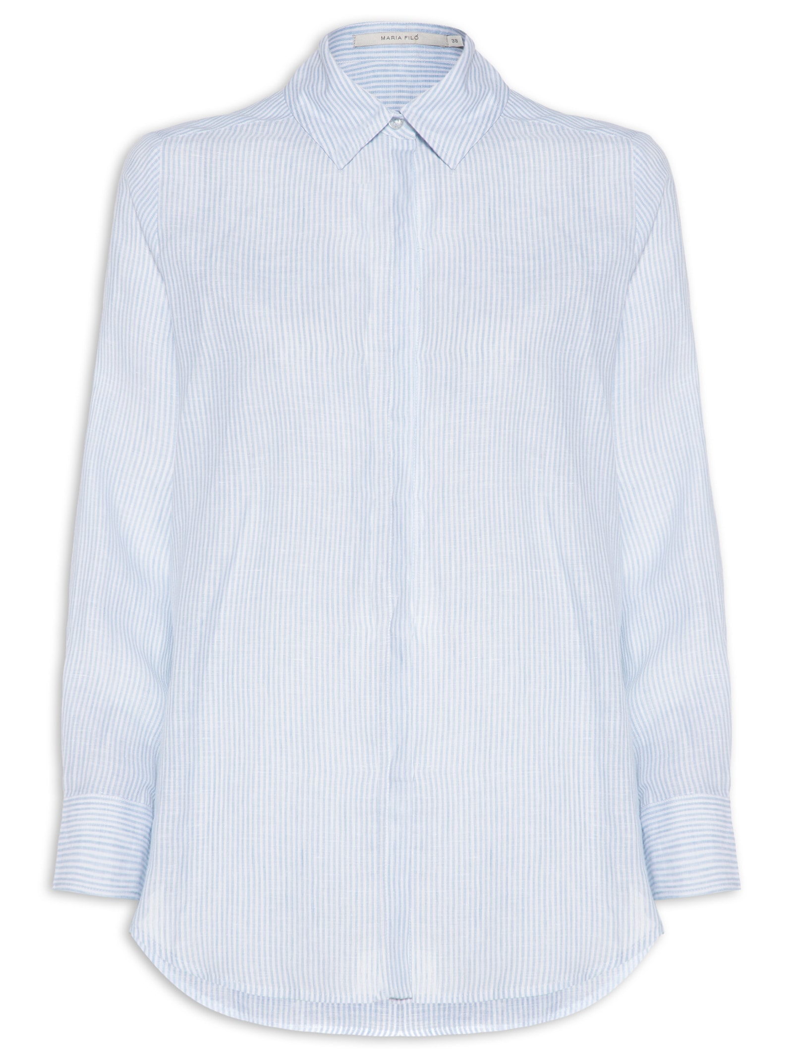 Camisa Feminina Listrada Linho Azul Maria Filó