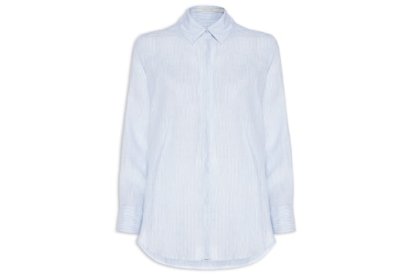 Camisa Feminina Listrada Linho - Azul