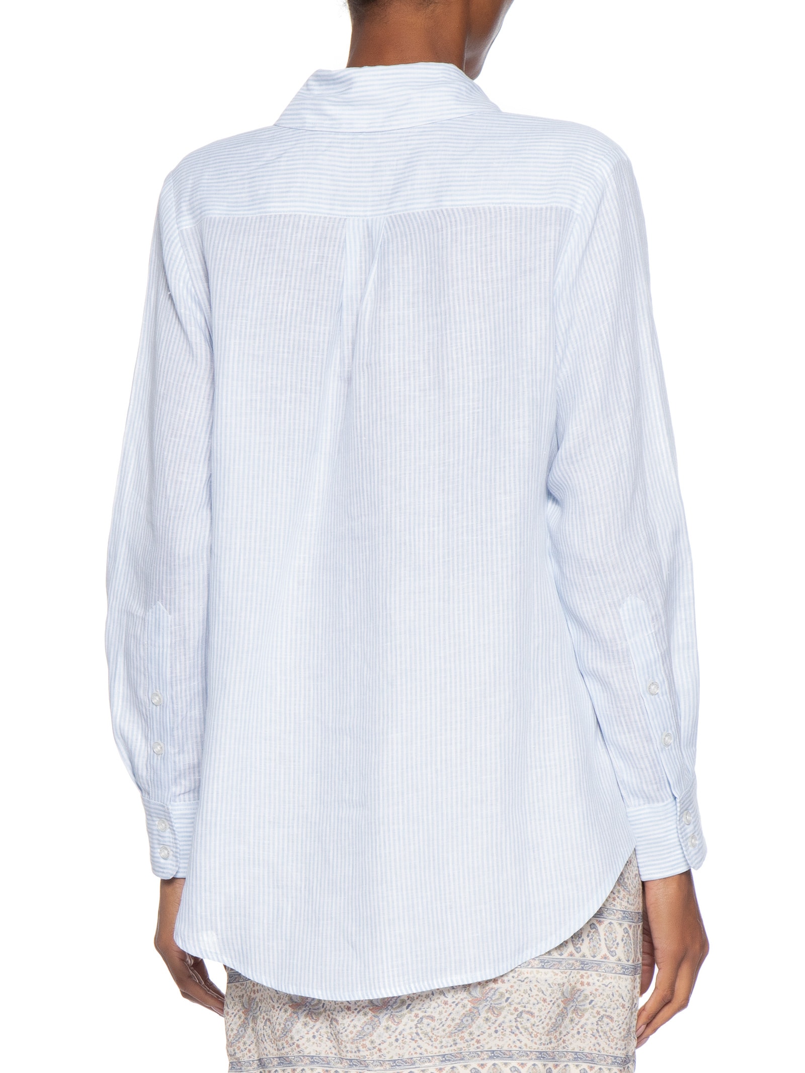 Camisa Feminina Listrada Linho Azul Maria Filó