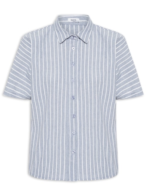 Camisa Feminina Listrada Manga Curta – Azul