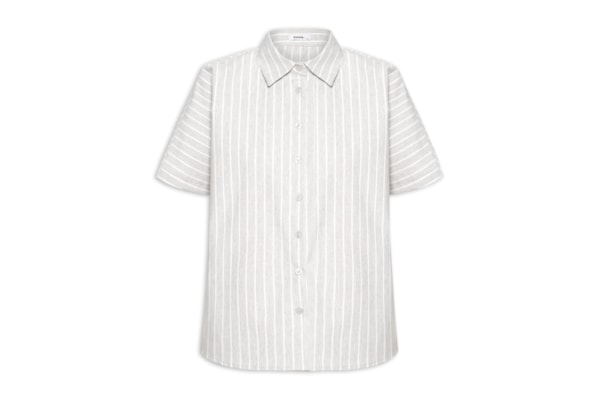 Camisa Feminina Listrada Manga Curta - Cinza