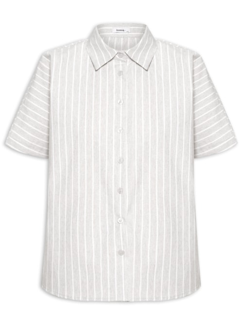 Camisa Feminina Listrada Manga Curta – Cinza