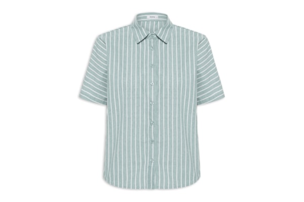 Camisa Feminina Listrada Manga Curta - Verde