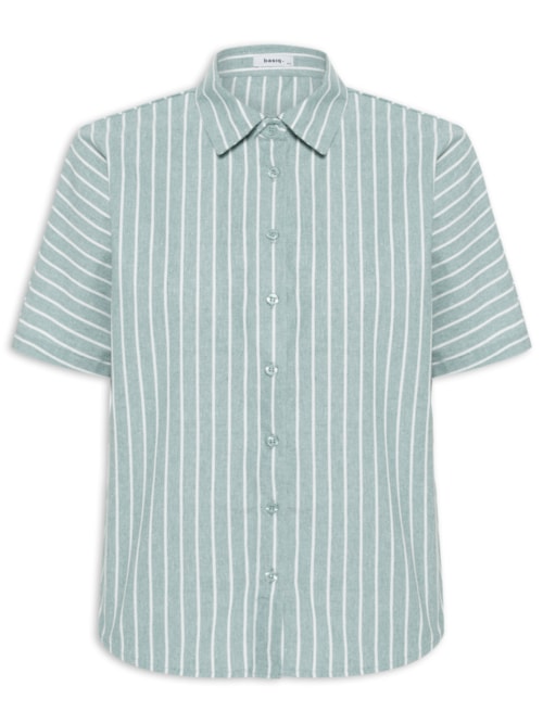 Camisa Feminina Listrada Manga Curta – Verde