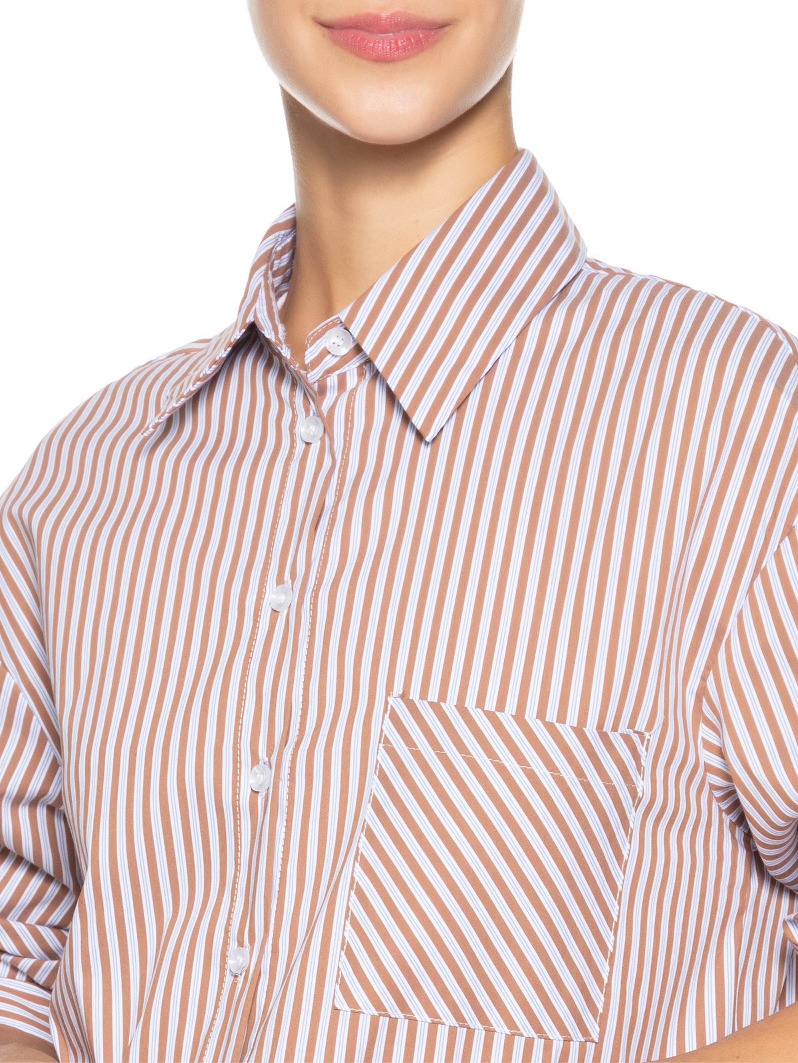 Market 33 Camisa Feminina Listrada Marrom