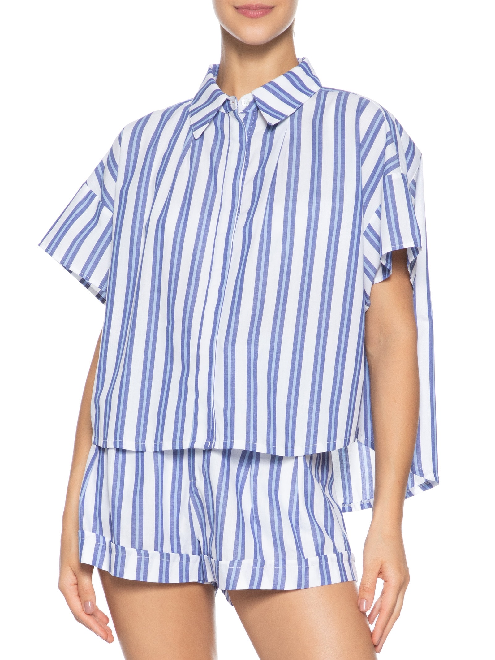 Camisa Feminina Listras Azul Farm Praia