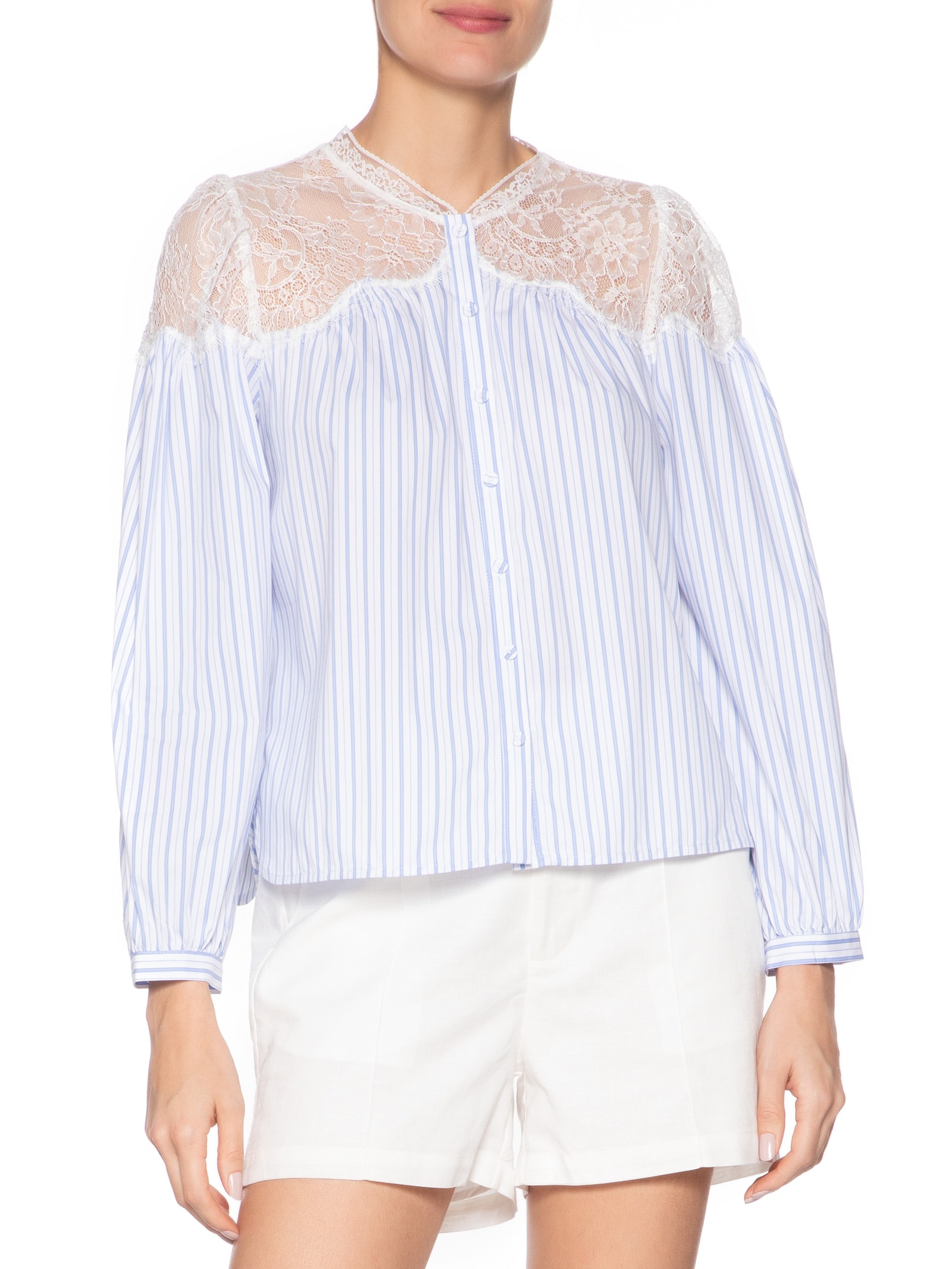 Camisa Feminina Listras Thalita Azul Le Lis