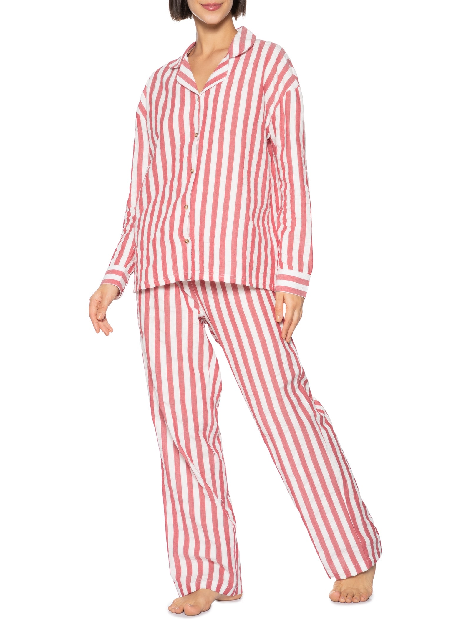 Camisa Feminina Listras Vermelho Hering Intimates