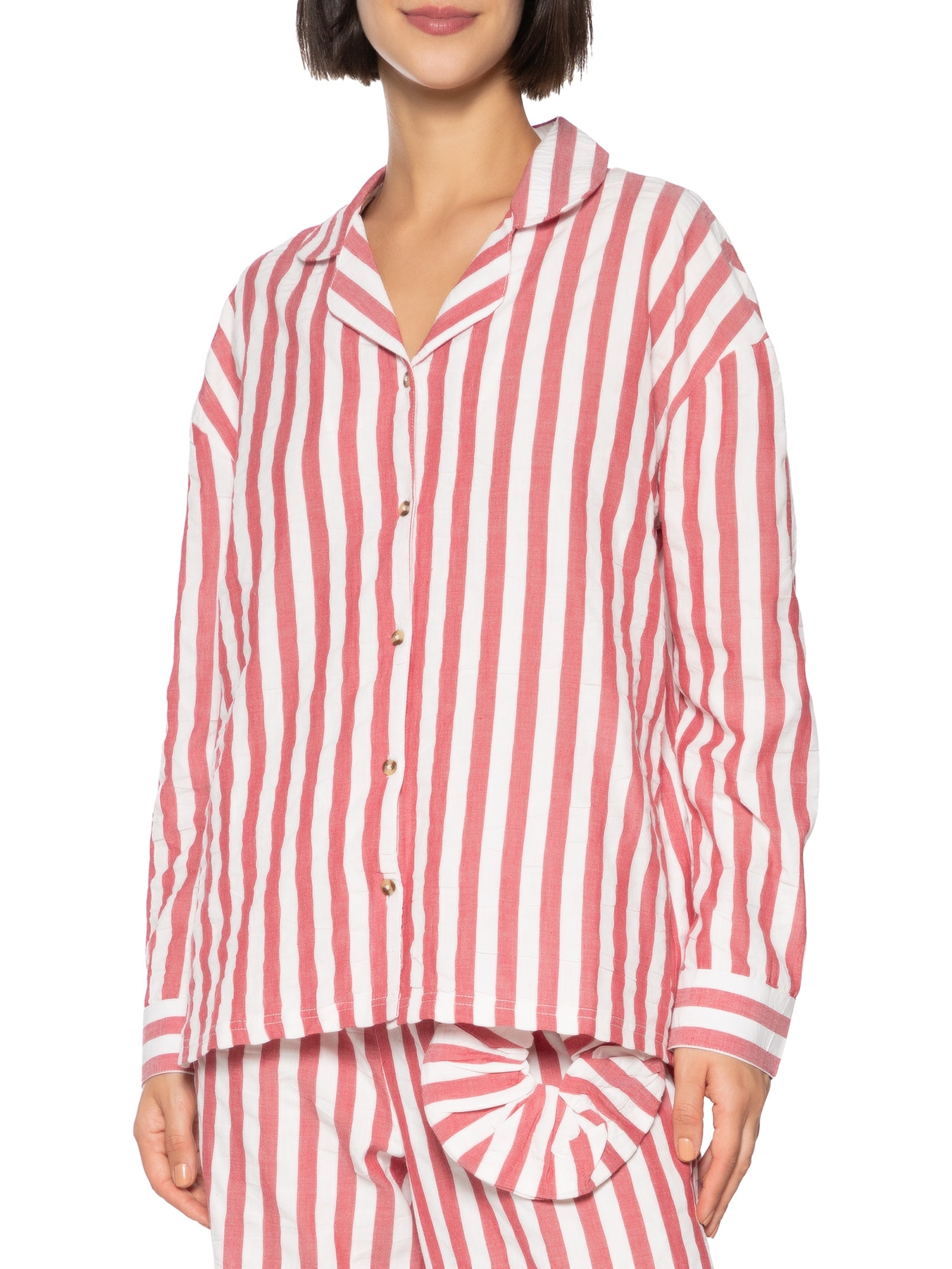 Camisa Feminina Listras Vermelho Hering Intimates