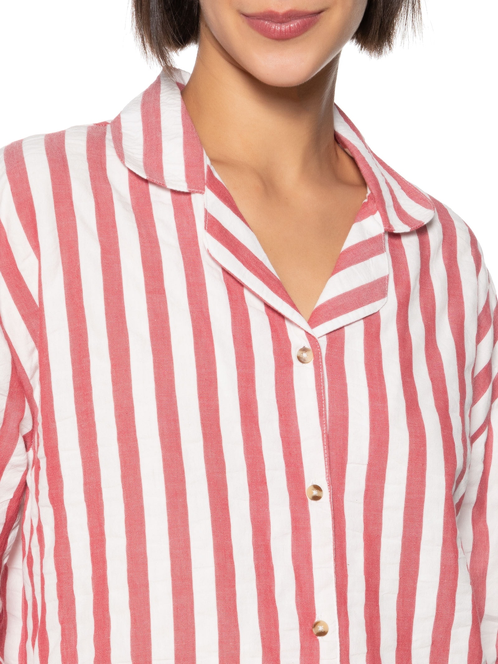 Camisa Feminina Listras Vermelho Hering Intimates