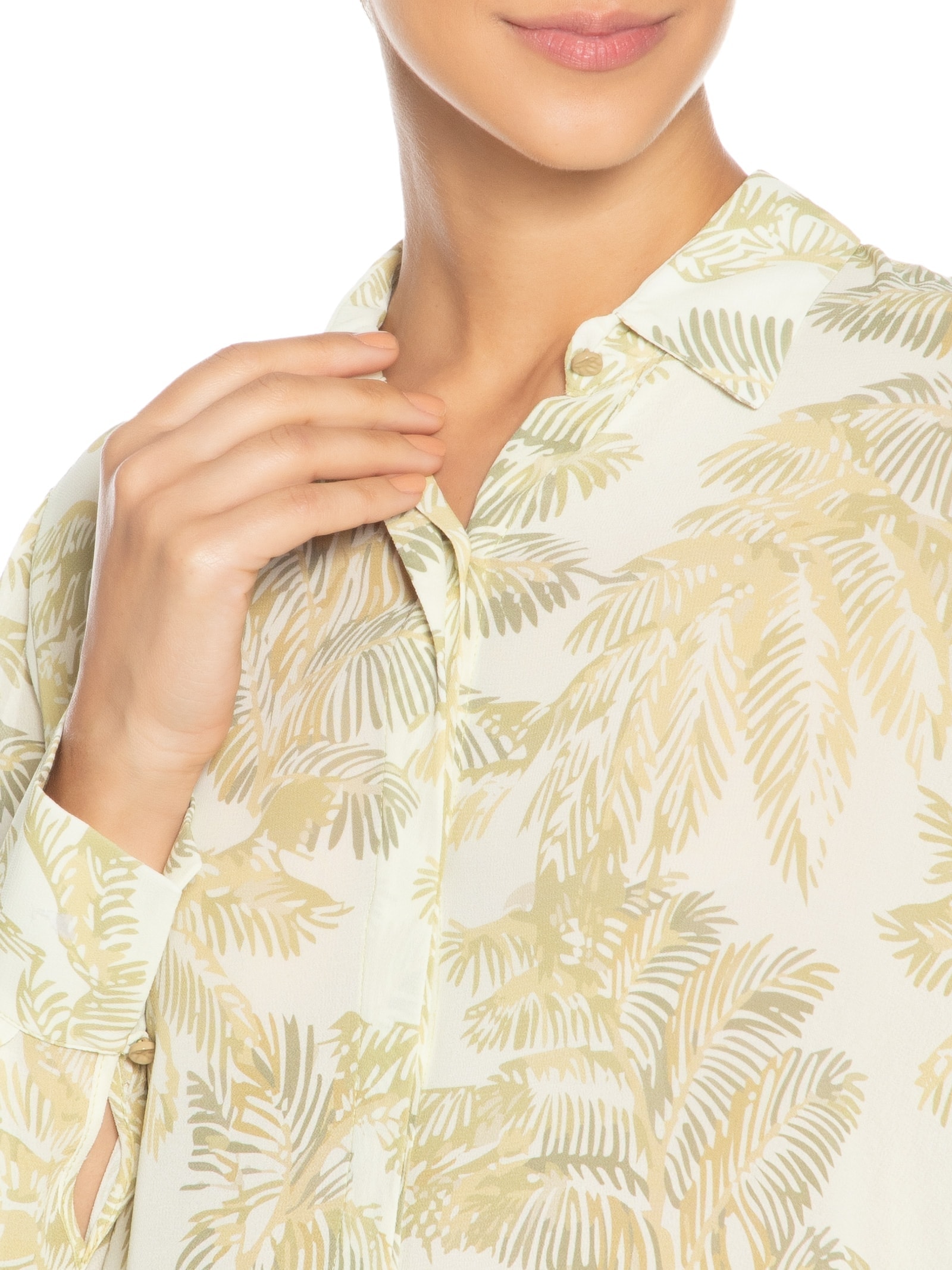 Camisa Feminina Longa Folhagem Plumes Verde Animale