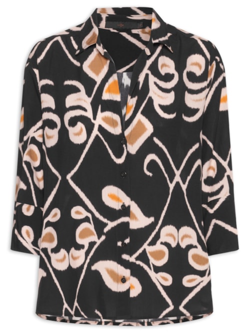 Camisa Feminina Manga 3/4 Estampa Blurred Element – Preto