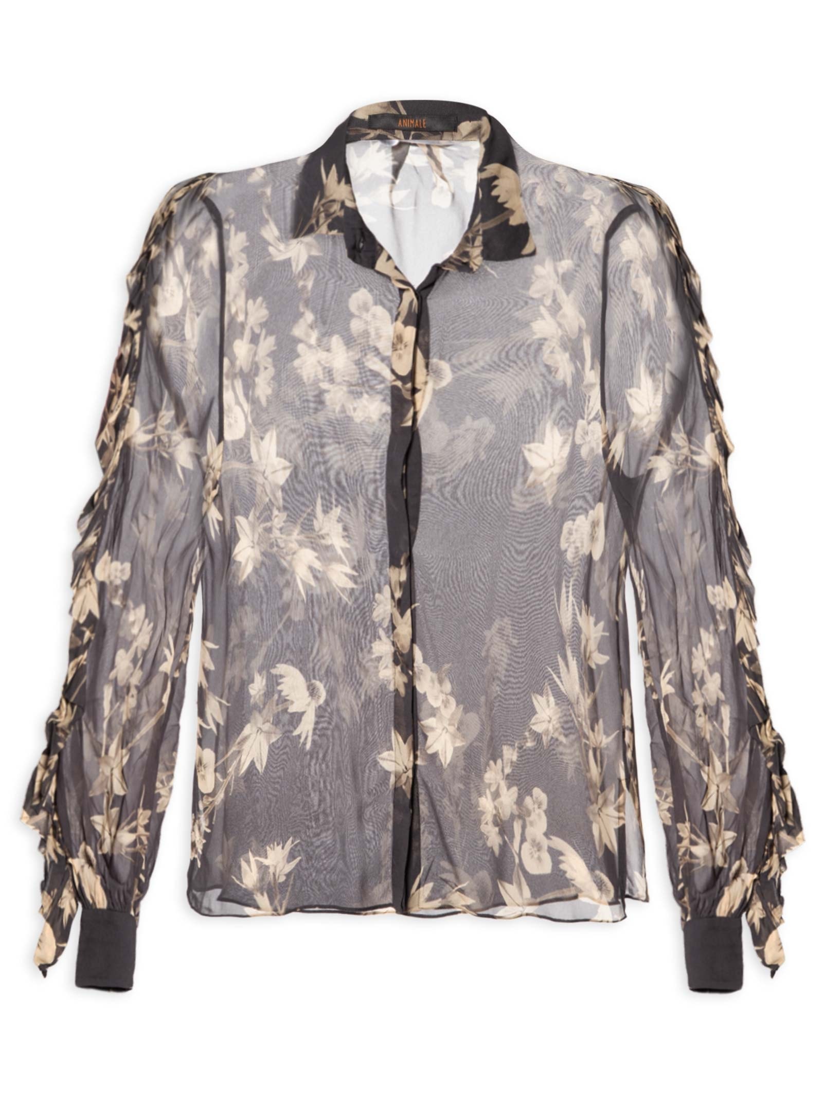 Camisa Feminina Manga Babados Floral Preto Animale