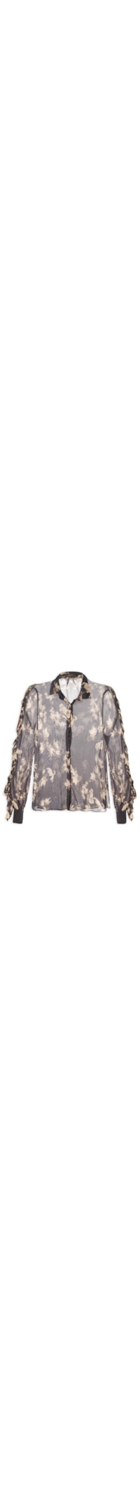 Camisa Feminina Manga Babados Floral - Preto