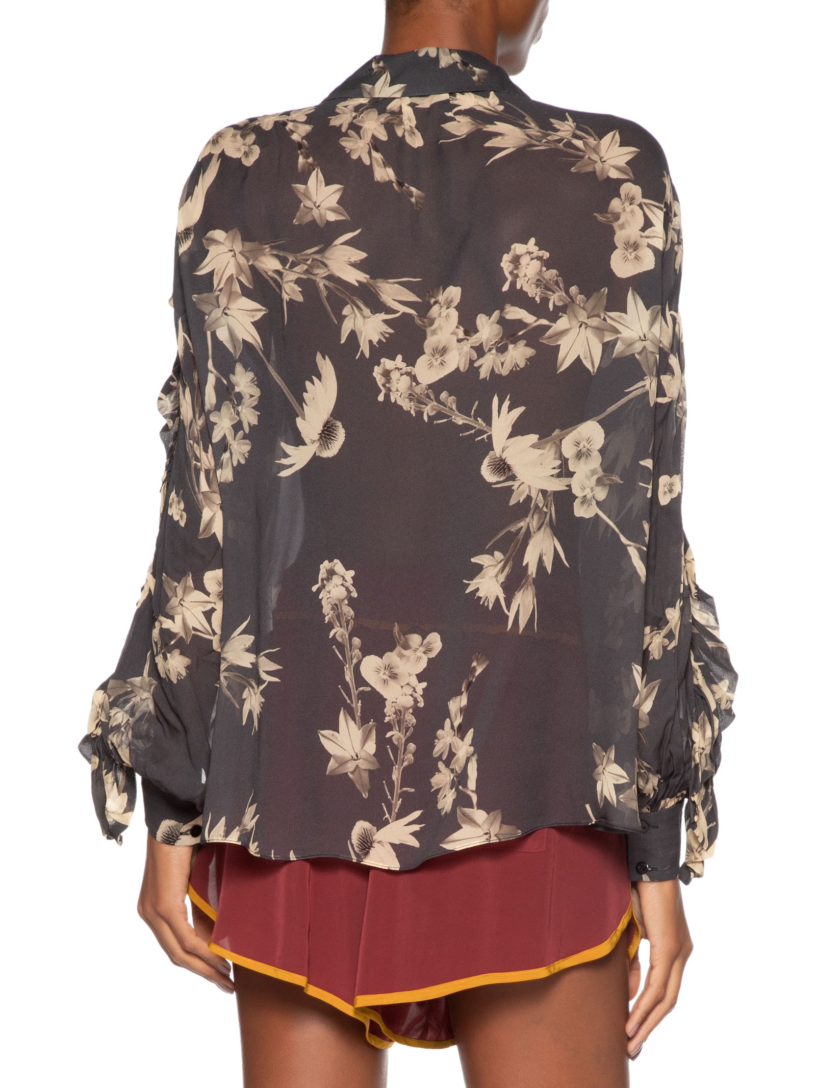 Camisa Feminina Manga Babados Floral Preto Animale