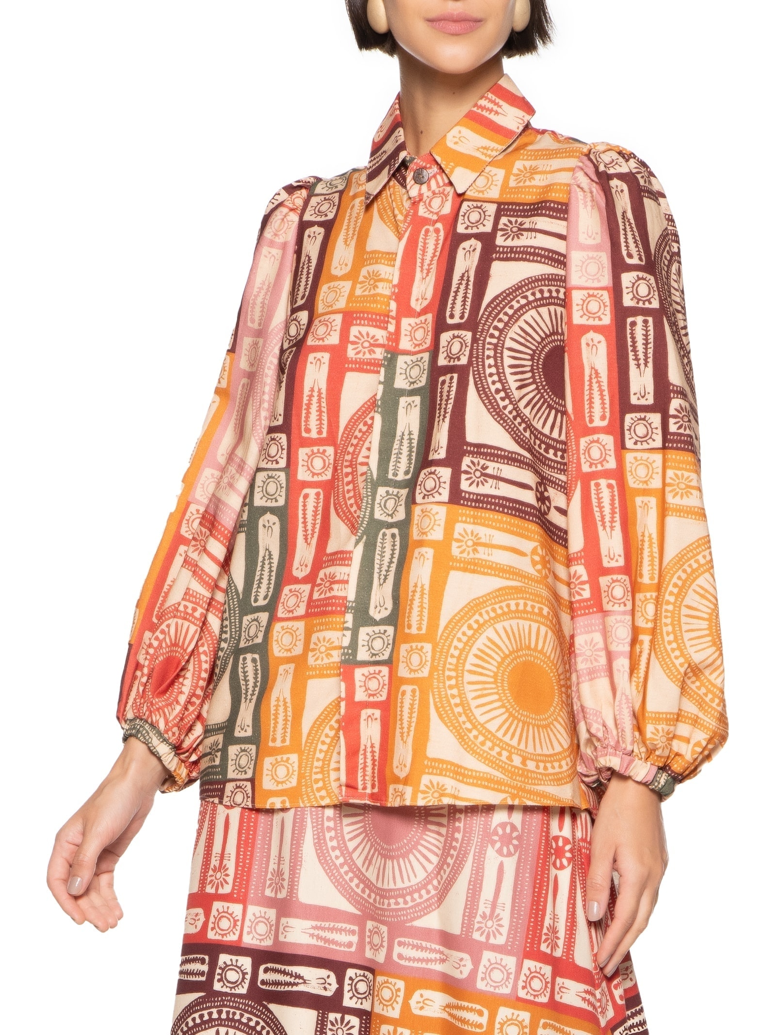 Camisa Feminina Manga Bufante Rosa Cacay