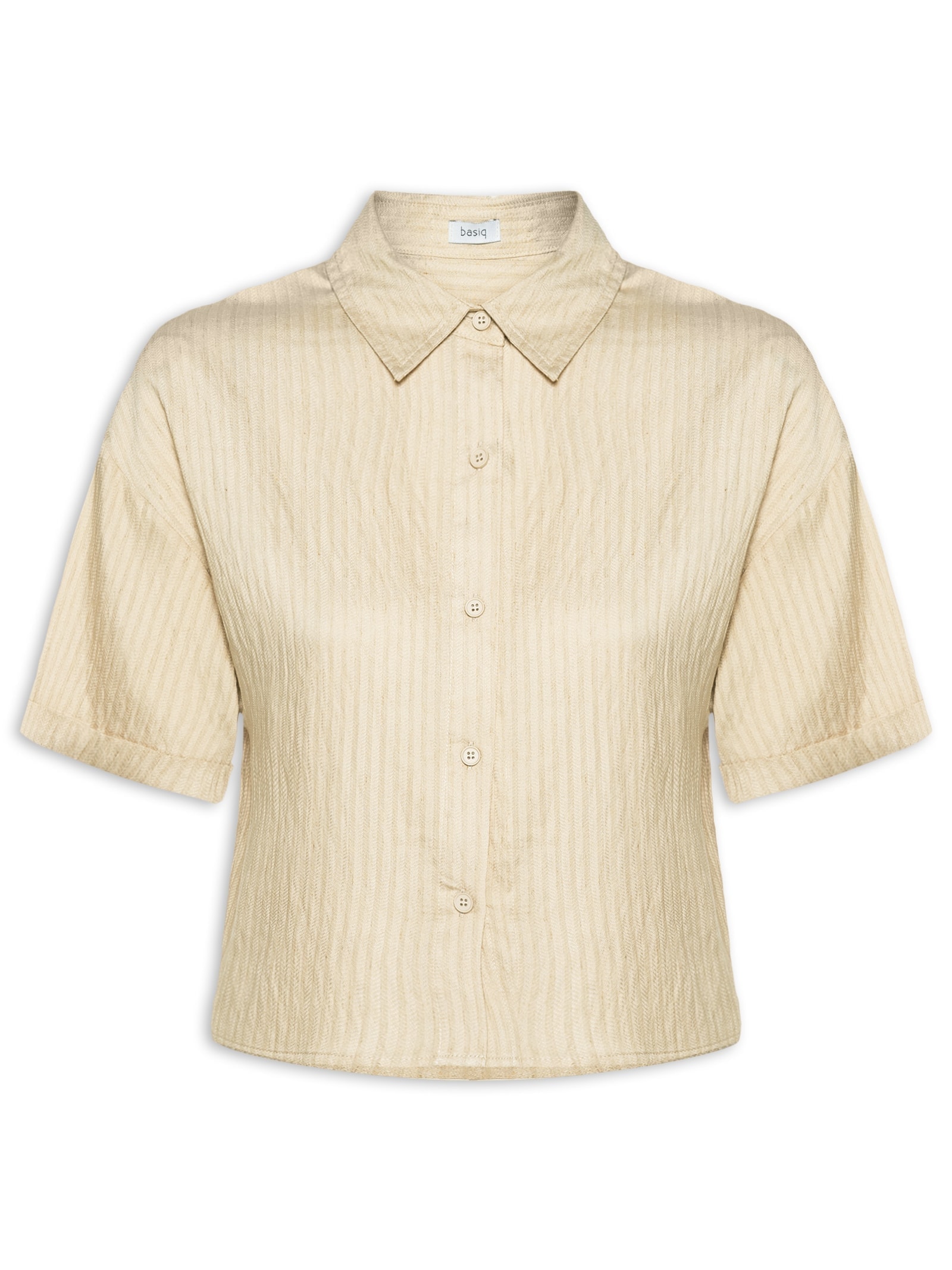 Camisa Feminina Manga Curta Bege Basiq